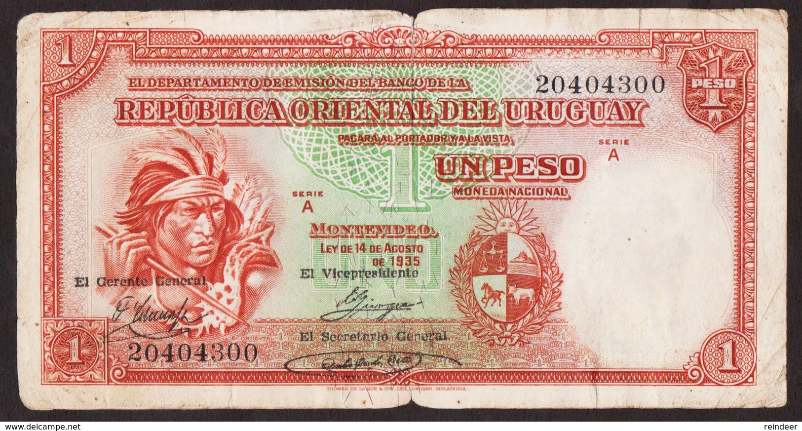 * URUGUAY: 1 Peso (1935) VF - Uruguay