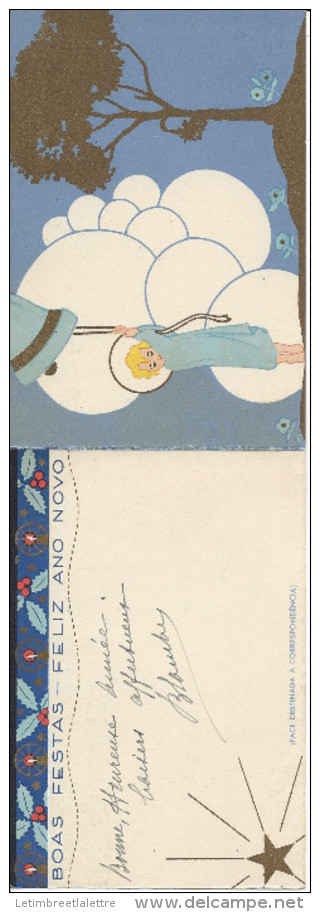 Portugal N°579 + 581 Oblit Lisbonne ( Déc 1936 ) Sur Carte Double En Couleurs Du Nouvel An - Postmark Collection