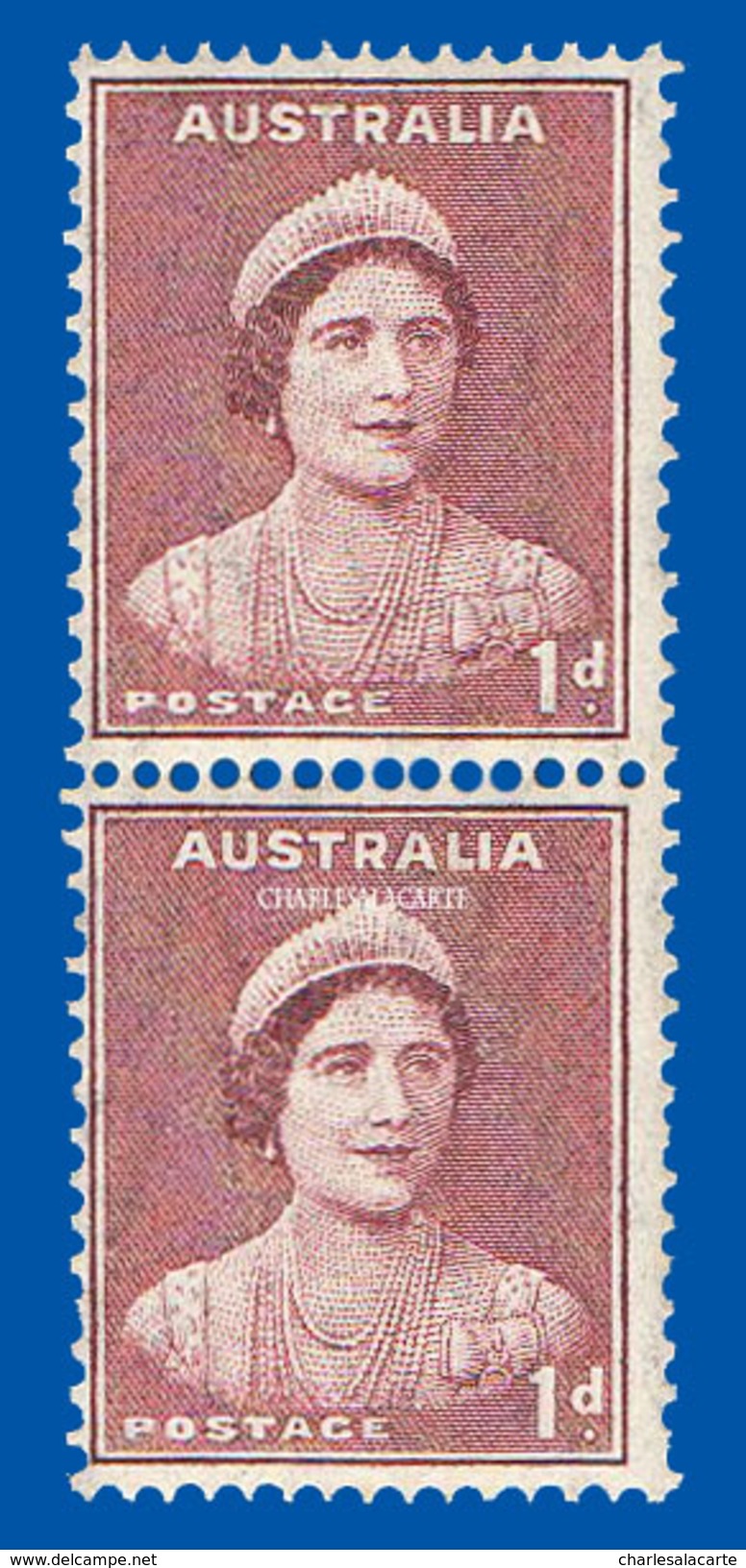 AUSTRALIA 1942 QUEEN ELIZABETH QUEEN MOTHER  1d. MAROON  COIL PAIR  U.M.  S.G. 181a - Nuevos