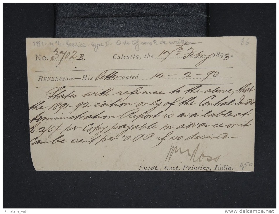 GRANDE-BRETAGNE-INDE-Entier Postal De Calcutta Pour Unchera En 1893 à Voir Lot P6936 - 1882-1901 Keizerrijk