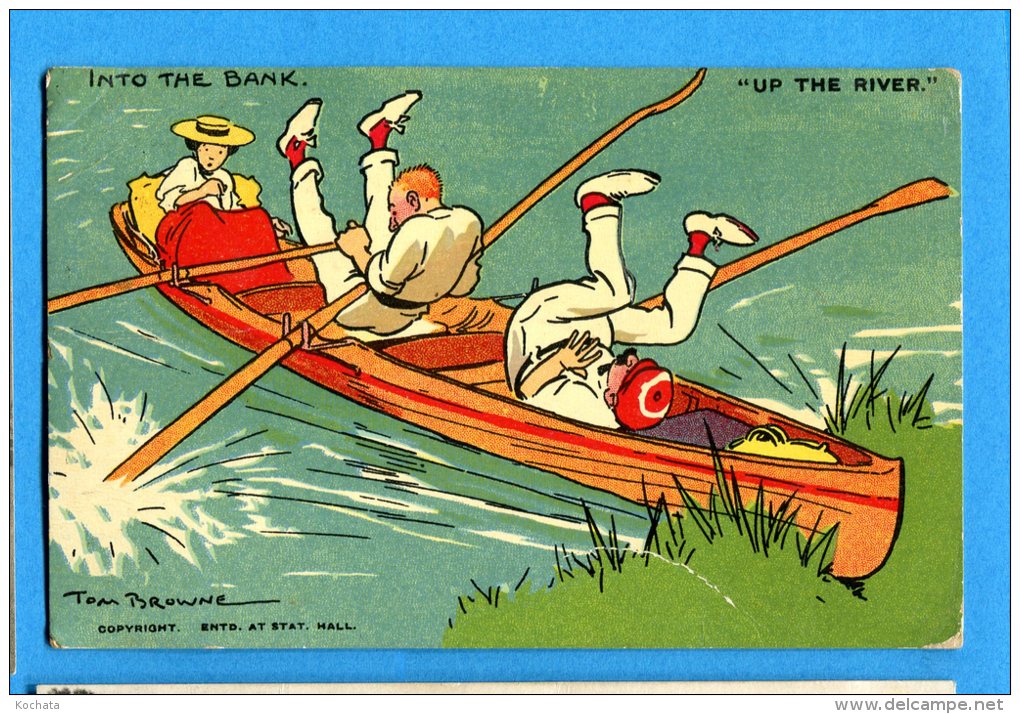 Madd078, Into The Bank, Up The River, Tom Brown, Pirogue, Barque à Rame, Gondole, Humour, Circulée 1910 - Rowing