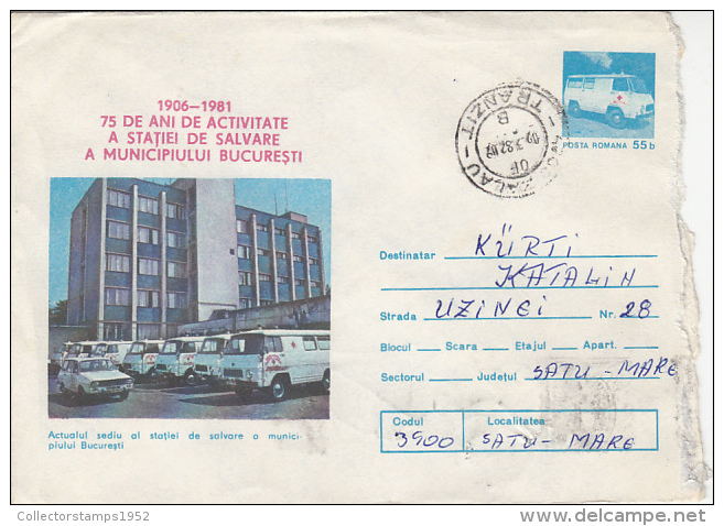 22695- FIRST AID, AMBULANCE SERVICE ANNIVERSARY, HOSPITAL, COVER STATIONERY, 1982, ROMANIA - Secourisme