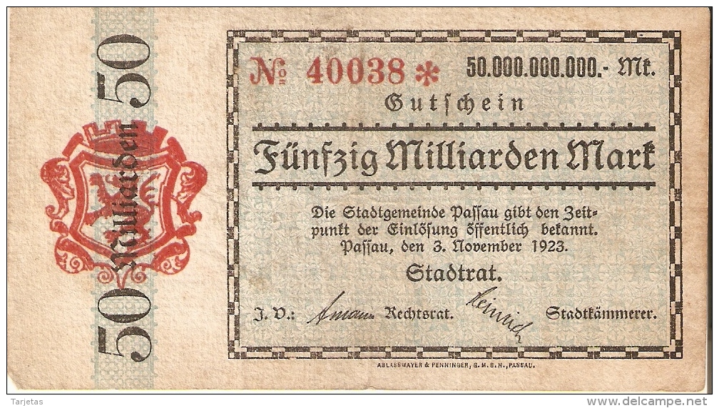 BILLETE DE ALEMANIA DE 50 MILLIARDEN MARK DEL AÑO 1923   (BANKNOTE) - 50 Milliarden Mark