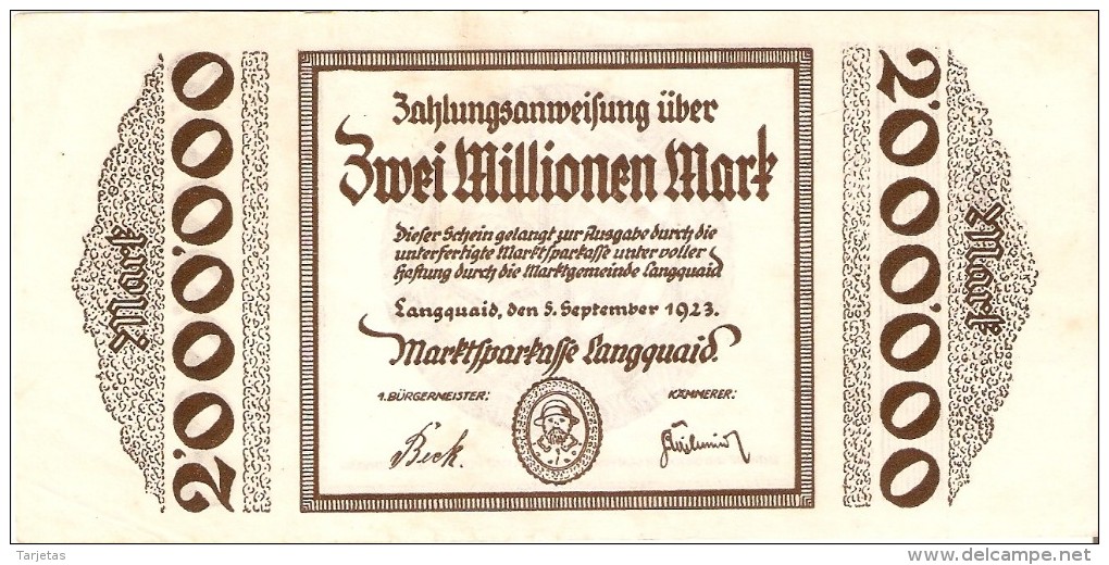 BILLETE DE ALEMANIA DE 2 MILLIONEN MARK DEL AÑO 1923   (BANKNOTE) - 2 Millionen Mark