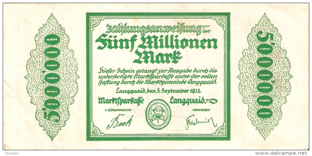 BILLETE DE ALEMANIA DE 2 MILLIONEN MARK DEL AÑO 1923   (BANKNOTE) - 5 Millionen Mark