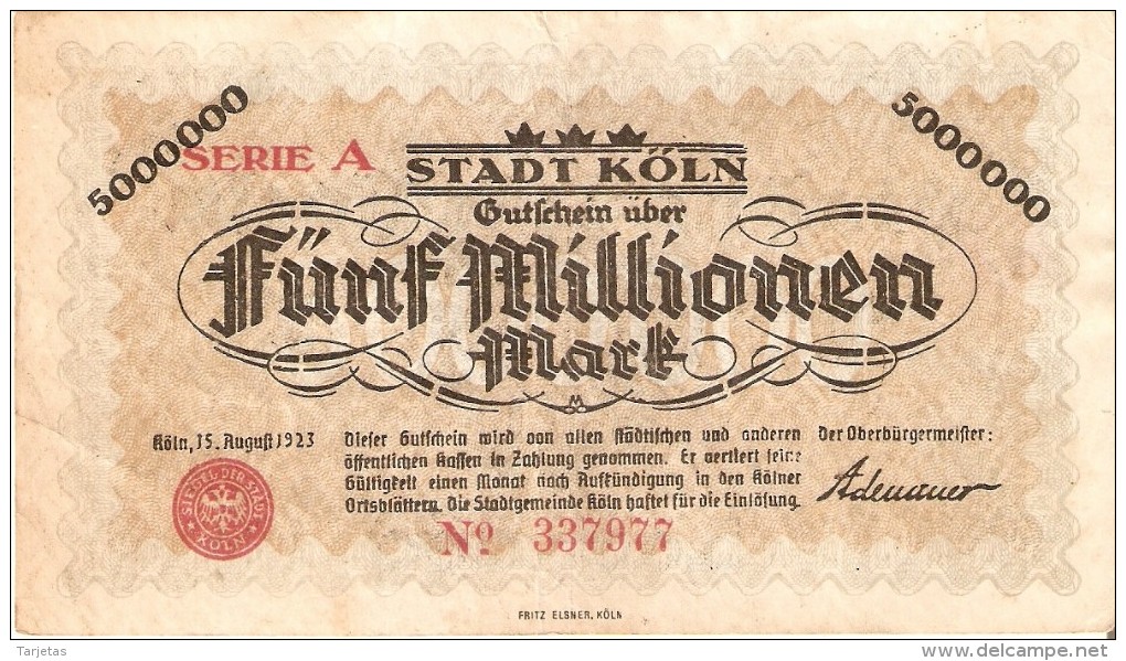 BILLETE DE ALEMANIA DE 2 MILLIONEN MARK DEL AÑO 1923   (BANKNOTE) - 5 Millionen Mark