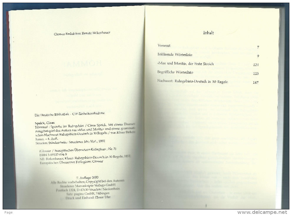 Hömma!,Sprache Im Ruhrgebiet,Claus Sprick,Europäisches Übersetzer-Kollegium Glossar Nr.3,Dialekt,Mundart, - Wörterbücher 