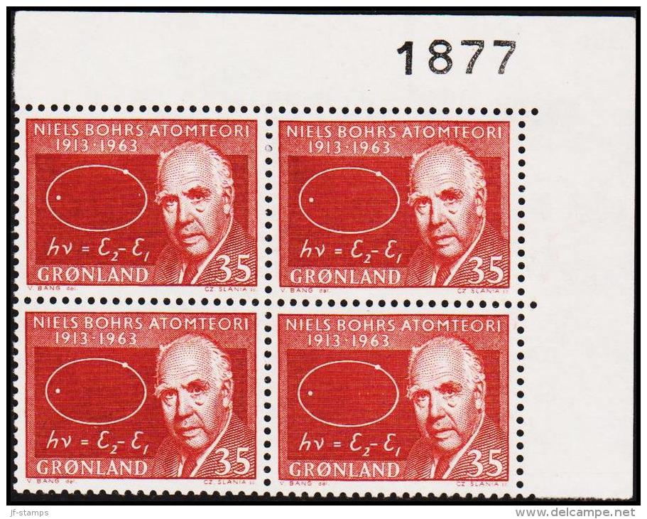 1963. Niels Bohr. 35 Øre 4-Block. 1877. (Michel: 62) - JF175050 - Andere & Zonder Classificatie