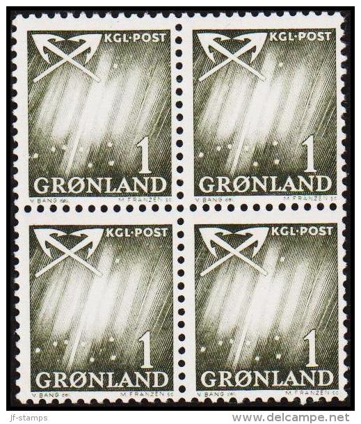 1963. Northern Light. 1 Øre 4-Block. (Michel: 47) - JF175012 - Used Stamps