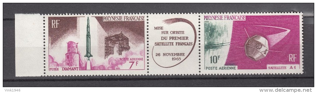 French Polynesia 1966,2V,triptique,rochet,raket,rakete,fusée,cohete,razzo,satellite,satelliet,,MNH/Postfris(D2205) - Ongebruikt