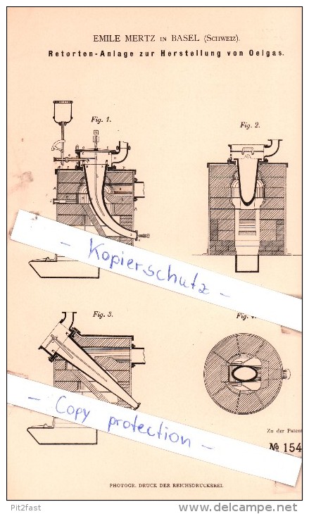 Original Patent - Emile Mertz In Basel , Schweiz , 1881 , Herstellung Von Oelgas !!! - Documents Historiques