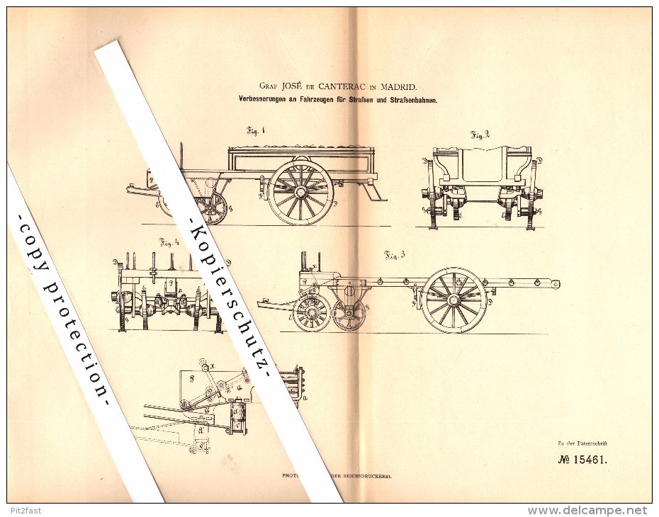 Original Patent - Graf José De Canterac En Madrid , 1881 , Tranvía , Ferrocarril , Conde  !!! - Ferrocarril