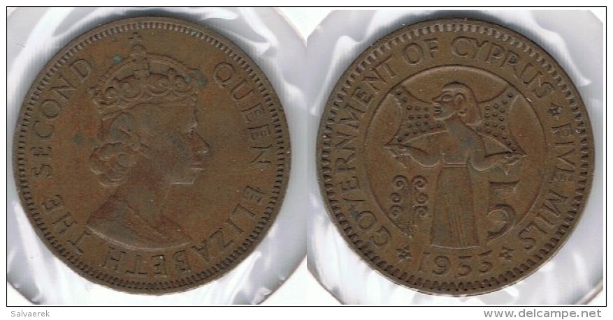 CHIPRE CYPRUS 5 MILS  PIASTRAS PIASTRES 1953 - Chipre