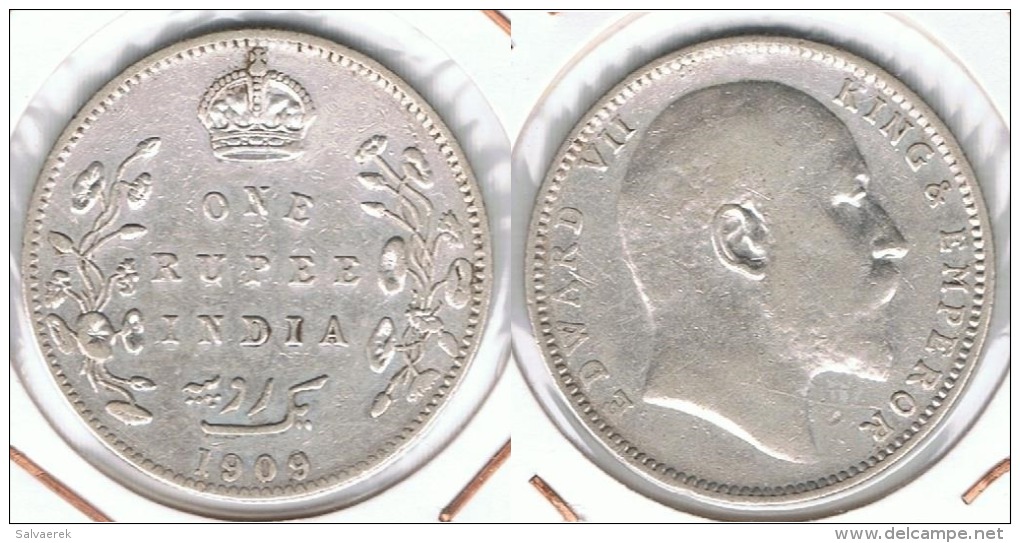 INDIA EDUARDO  RUPIA RUPEE 1909 PLATA SILVER E1 - Honduras