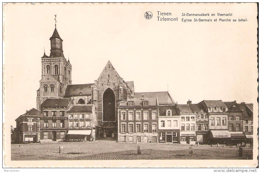 TIENEN - TIRLEMONT (3300) : Eglise St. Germain Et Marché Au Bétail - St. Germanus Kerk En Koeimarkt. Cliché Rare. CPSM. - Tienen