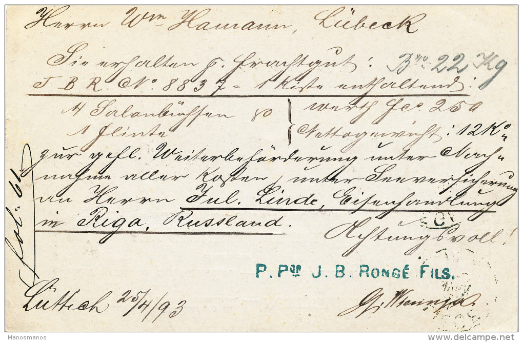 493/23 - ARMURERIE LIEGEOISE - Entier Postal LIEGE 1893 - Cachet JB Rongé Fils , Fabt D'Armes , Liège - Waffenschiessen