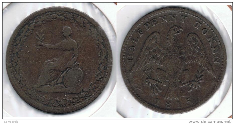 R.U. INGLATERRA  HALF PENNY TOKEN 1815 BRITANIA - Aussenhandelswährungen, Testprägungen, Gegenstempel U.a.