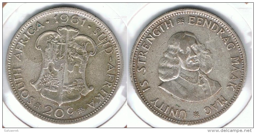 SUDAFRICA SOUTH AFRICA 20 CENTS RAND 1961 PLATA SILVER E1 - Sud Africa