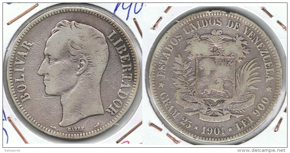 VENEZUELA 5 BOLIVAR 1901 PLATA SILVER E1 - Venezuela