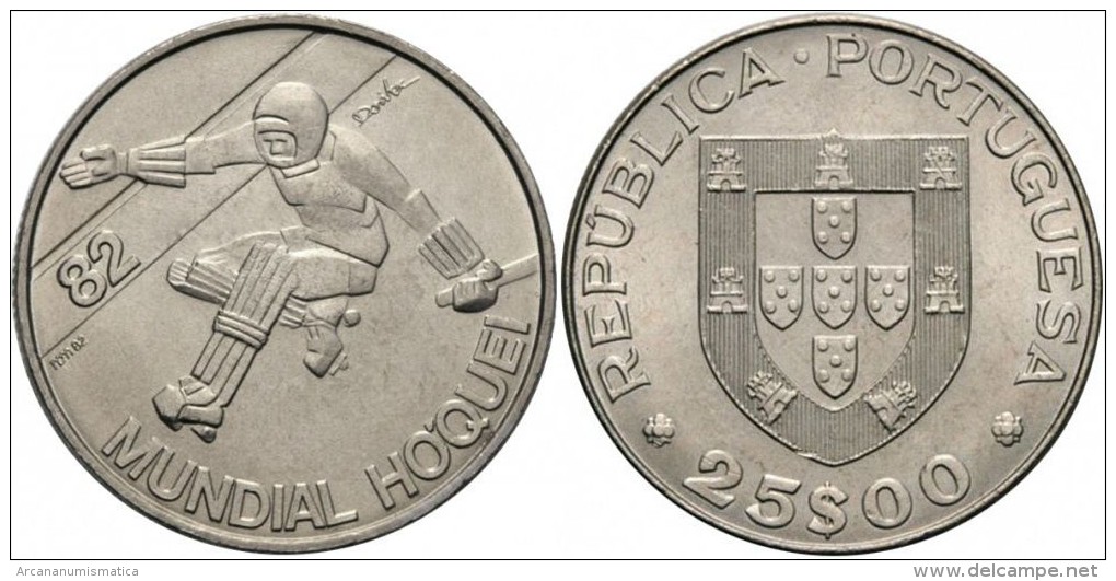 PORTUGAL  25 Escudos 1.983  Cu Ni  KM#616  "MUNDIAL DE HOCKEY 1.982"  UNC/SC  T-DL-11.351 - Portugal