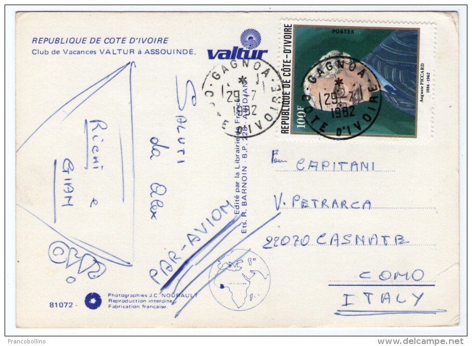 COTE D'IVOIRE - CLUB DE VACANCES VALTUR A ASSOUINDE / THEMATIC STAMP-AUGUSTE PICCARD - Costa D'Avorio