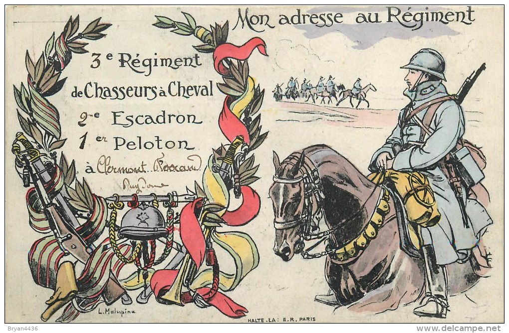 3° Régiment De Chasseurs à Cheval à Clermont-Ferrand (Puy-de-Dôme) - Cpa Illustrateur;L. Malnpila - Voir 2 Scans - Regimente