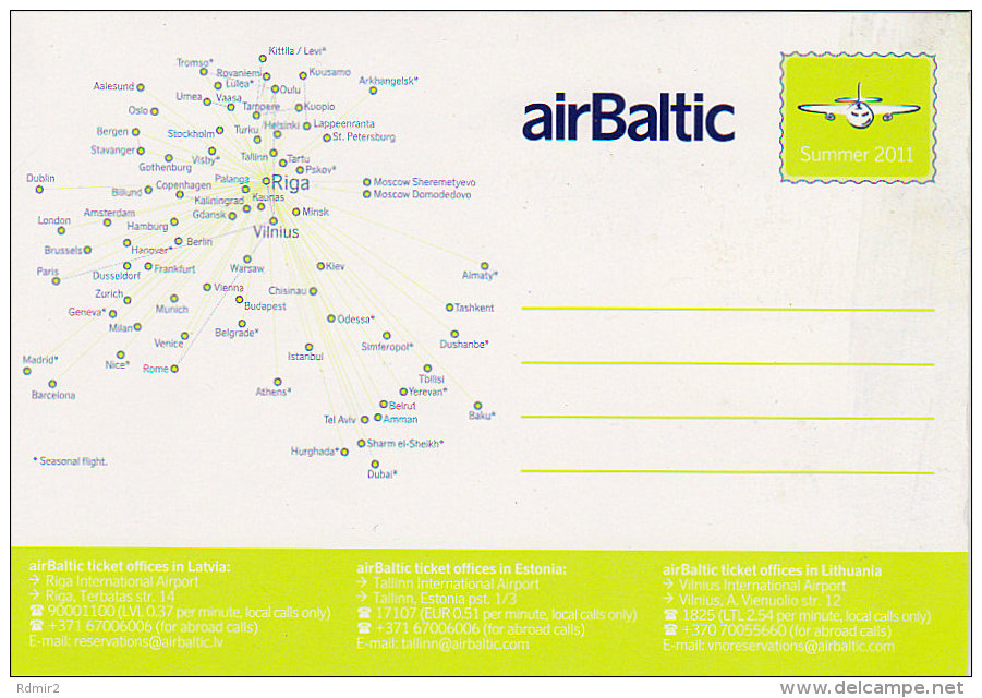 AIRBALTIC, Official Postcard (Summer 2011) - Publicidad