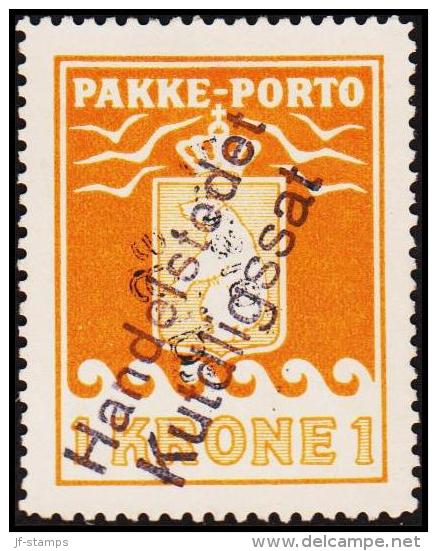 1937. PAKKE PORTO. 1 Kr. Yellow. Andreasen & Lachmann Litho. Perf. 11. Handelsstedet Ku... (Michel: 14) - JF175235 - Pacchi Postali