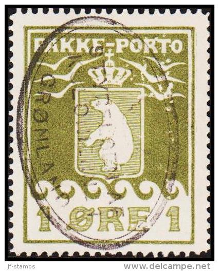 1916. PAKKE PORTO. 1 øre Ol Green. Thiele. Perf 11 ½. VARIETY (Michel: 4A) - JF175226 - Pacchi Postali