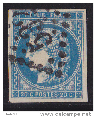France N°46B - 20c Bleu - Report 2 - Oblitéré - TB - 1870 Emission De Bordeaux
