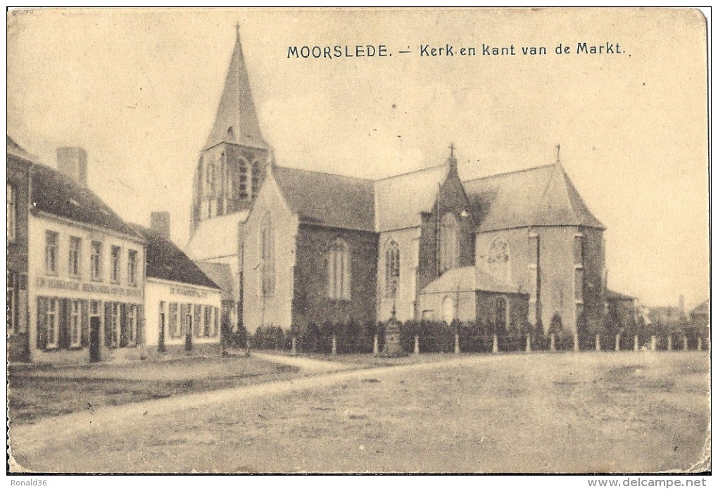 Cp Belgique MOORSLEDE Kerk En Kent Van De Markt  ( COMMERCE MAGASIN Habitation ) - Moorslede