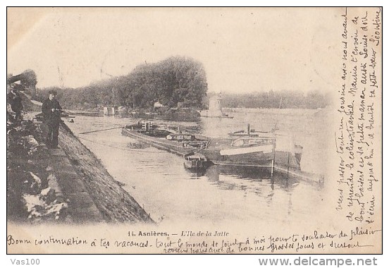 CPA ASNIERES- JATTE ISLAND, SHIP, RIVER BANKS - Arnières