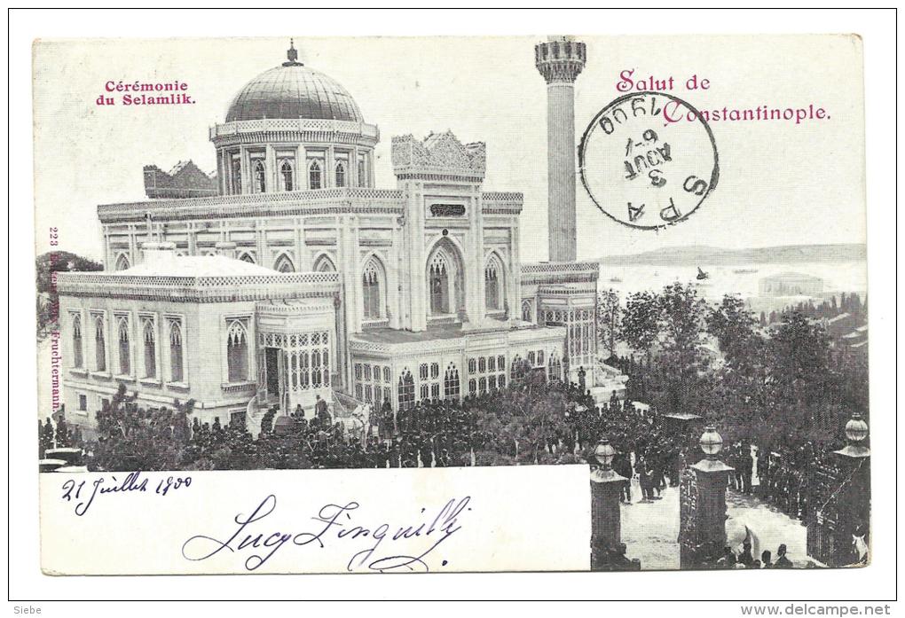 Carte Postale Constantinople Galata - Poste Française 30 Juil 1900 Vers Liège - Réexpédié Vers Spa - Lettres & Documents