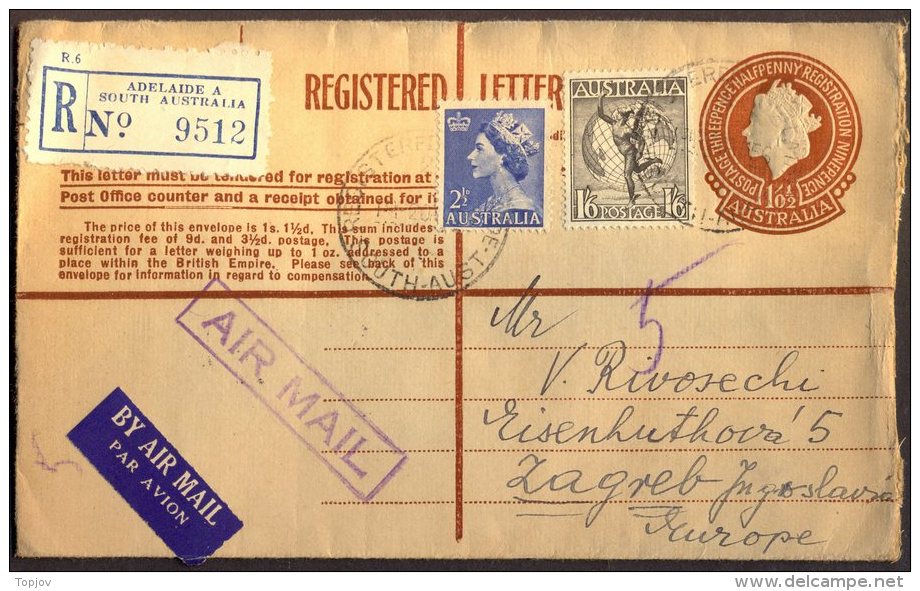 AUSTRALIA  - AIRMAIL  REGISTERED POST STATIONERY  - QE II - 1956 - Brieven En Documenten