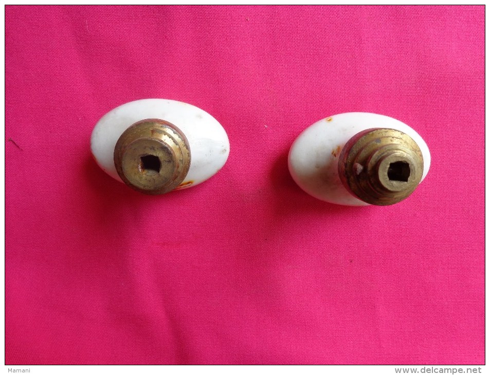 Lot De 2 Poignees Ou Boutons  De Porte En Porcelaine - Other & Unclassified