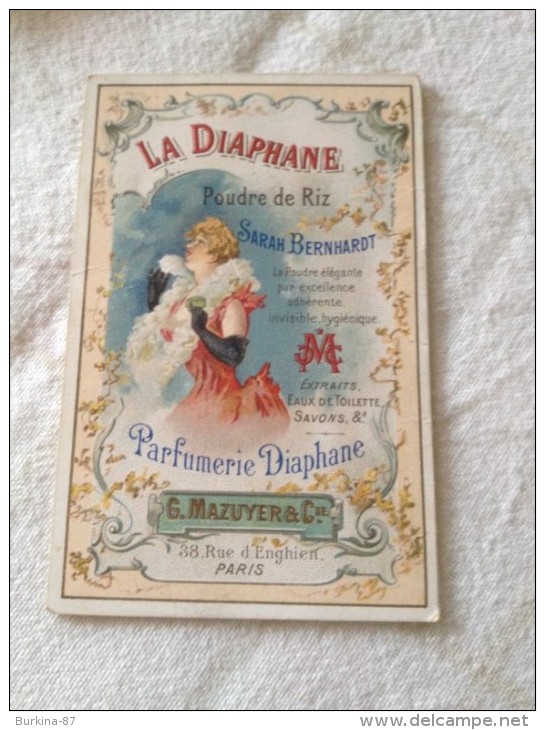 Calendrier Publicitaire,1900, PARFUMERIE DIAPHANE , PARIS, Sarah Bernhardt, La Carmeine - Autres & Non Classés