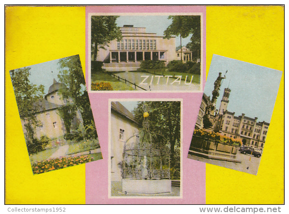 22783- ZITTAU- THEATRE, FLOWERS CLOCK, MONUMENT, TOWN HALL, MARS FOUNTAIN, CAR - Zittau