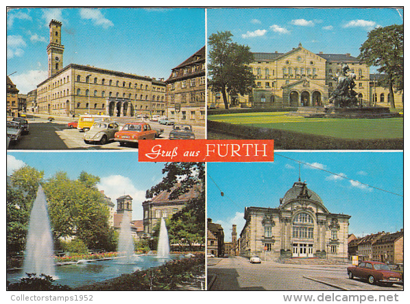 22802- FURTH- TOWNHALL, RAILWAY STATION, THEATRE, PARK, FOUNTAIN, CAR - Fuerth