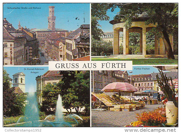 22803- FURTH- TOWNHALL, SQUARE, MARKET PLACE, PARK, FOUNTAIN, CAR - Fuerth