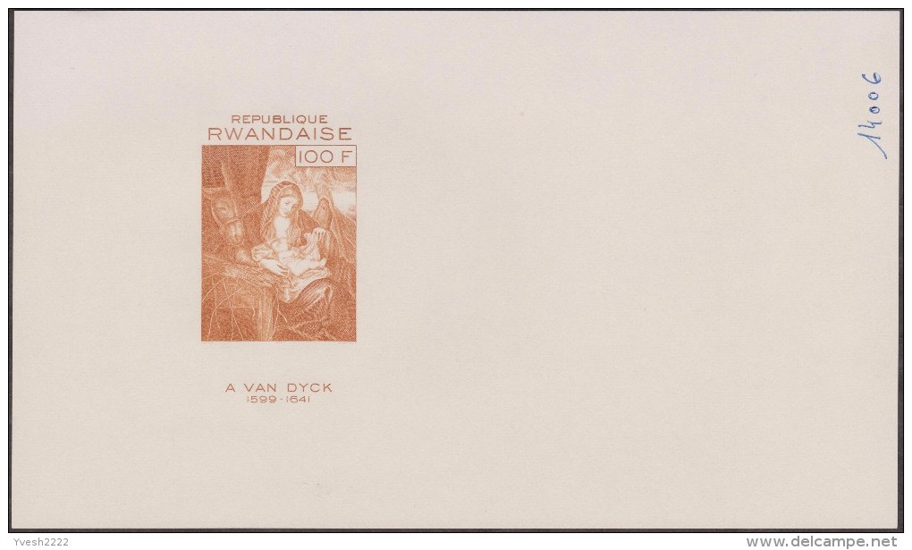 Rwanda 1971 COB BF 25. Noël, La Nativité, Par Antoine Van Dyck. La Vierge Marie, L'enfant Jésus, Et âne. 10 Essais - Esel