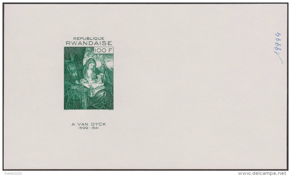 Rwanda 1971 COB BF 25. Noël, La Nativité, Par Antoine Van Dyck. La Vierge Marie, L'enfant Jésus, Et âne. 10 Essais - Donkeys