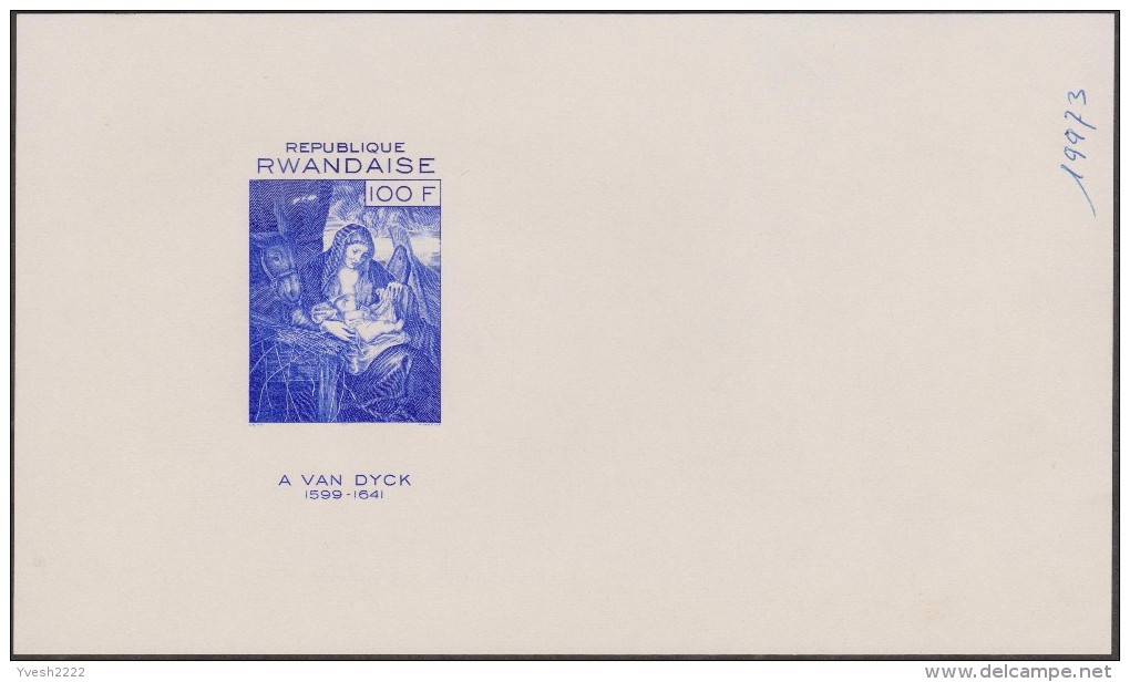 Rwanda 1971 COB BF 25. Noël, la Nativité, par Antoine Van Dyck. La Vierge Marie, l'enfant Jésus, et âne. 10 essais