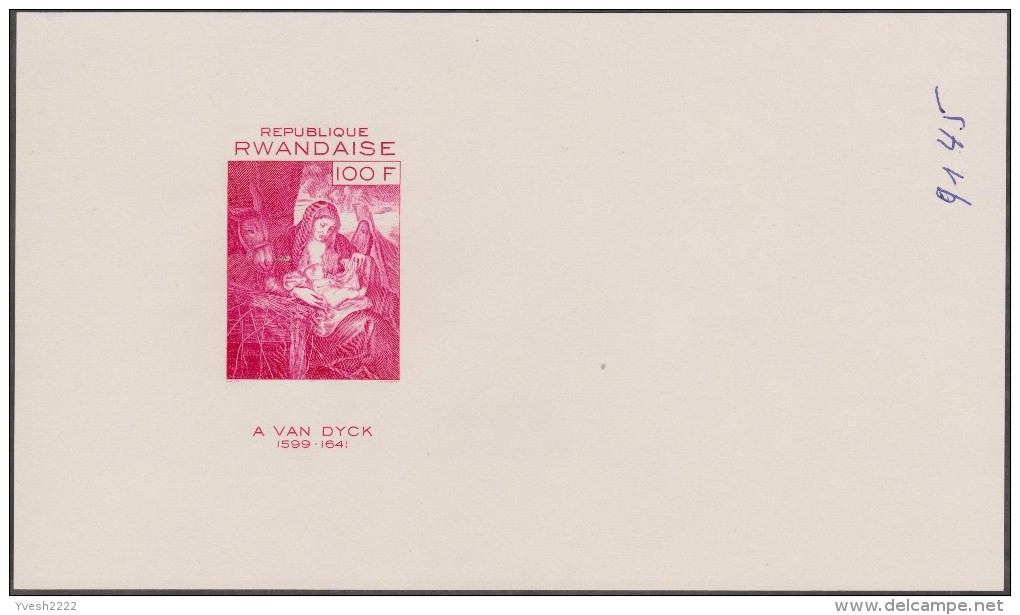 Rwanda 1971 COB BF 25. Noël, la Nativité, par Antoine Van Dyck. La Vierge Marie, l'enfant Jésus, et âne. 10 essais