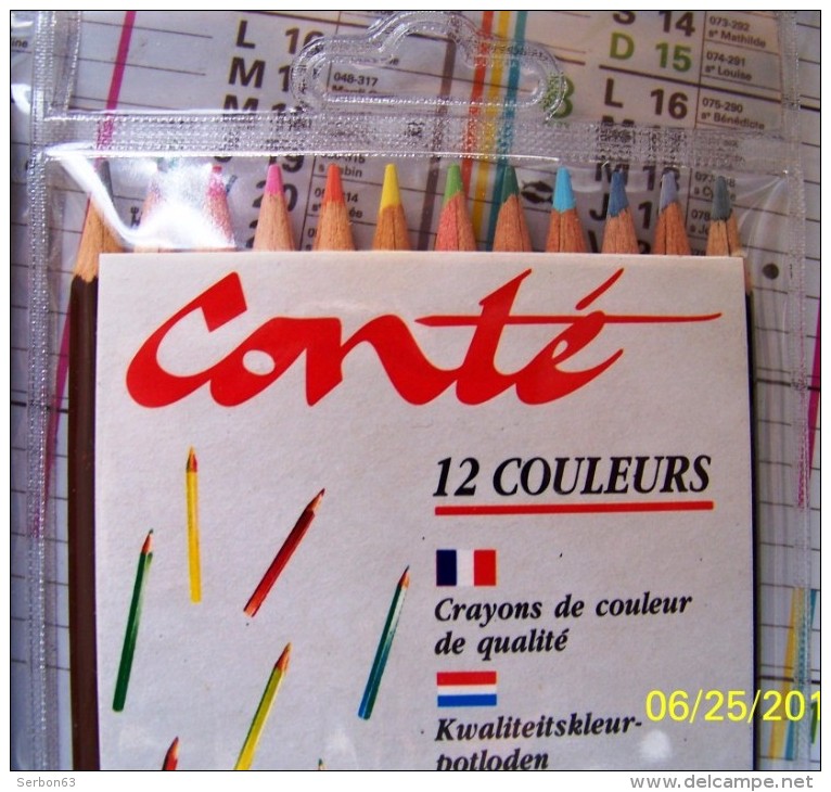 1 BLISTER NEUF N° 92 DE 12 CRAYONS DE COULEUR CONTE FRANCE 5692 PAPETERIE SCOLAIRE RENTREE DES CLASSES VERS 1980/1990 - Stationeries (flat Articles)