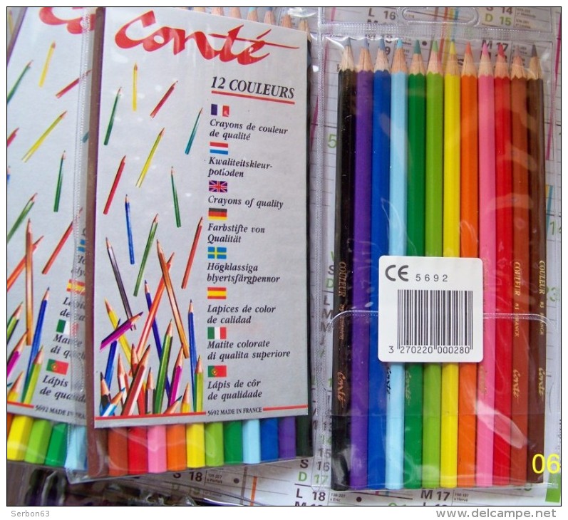 1 BLISTER NEUF N° 92 DE 12 CRAYONS DE COULEUR CONTE FRANCE 5692 PAPETERIE SCOLAIRE RENTREE DES CLASSES VERS 1980/1990 - Stationeries (flat Articles)