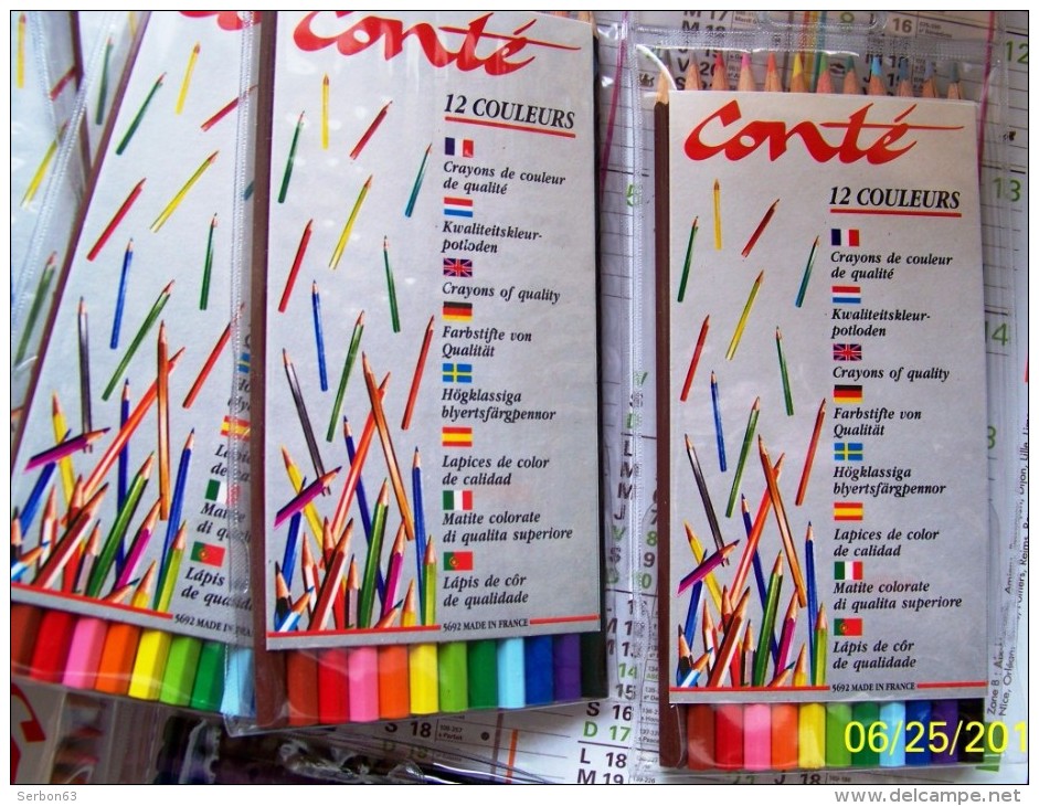 1 BLISTER NEUF N° 92 DE 12 CRAYONS DE COULEUR CONTE FRANCE 5692 PAPETERIE SCOLAIRE RENTREE DES CLASSES VERS 1980/1990 - Stationeries (flat Articles)