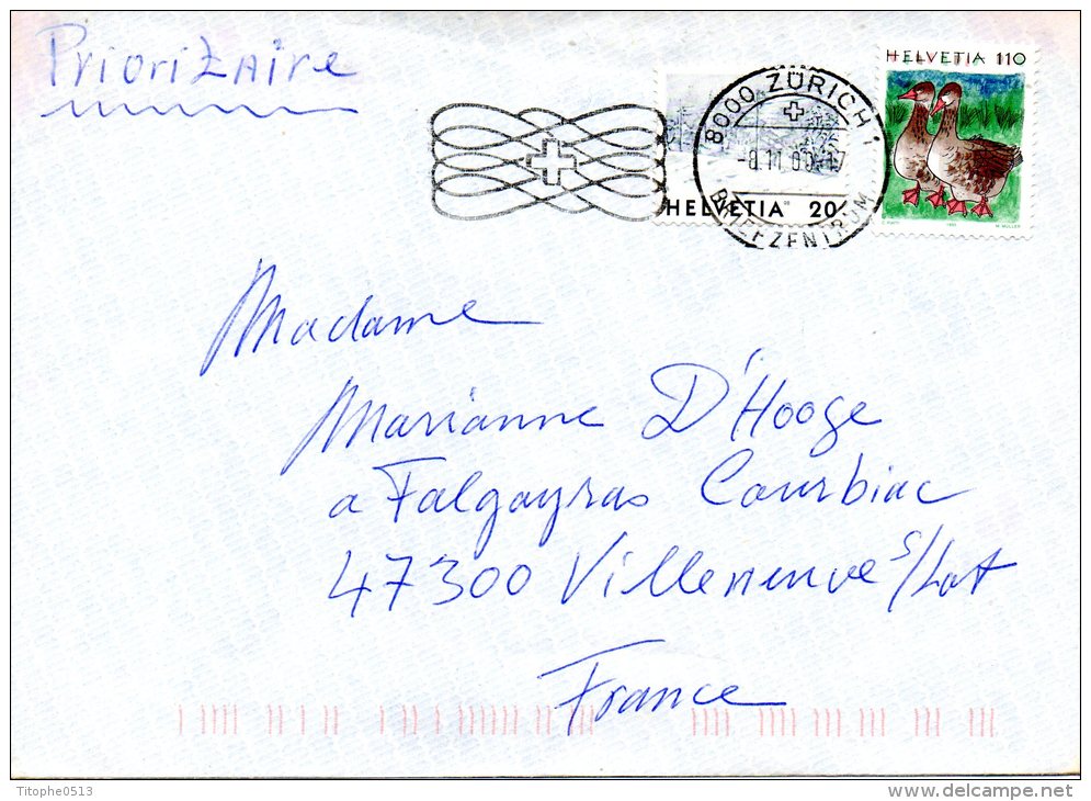 SUISSE. N°1491 De 1995 Sur Enveloppe Ayant Circulé. Oie. - Ganzen