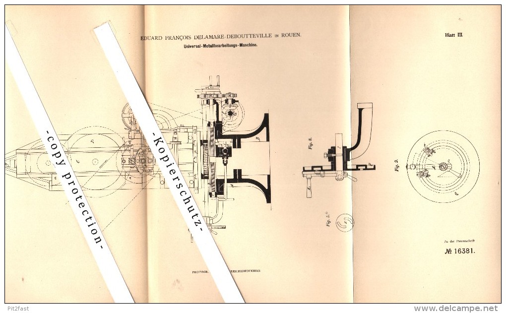 Original Patent - Eduard Delamare-Deboutteville à Rouen , 1881 , Machine De La Métallurgie Universal   !!! - Documents Historiques