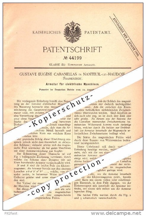 Original Patent - Gustave Cabanellas à Nanteuil-le-Haudouin , 1887 , Fournitures Pour L'équipement électrique !!! - Nanteuil-le-Haudouin