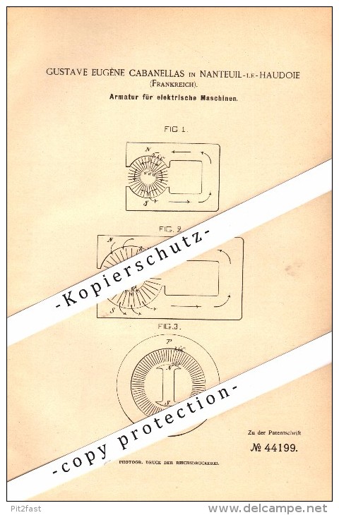 Original Patent - Gustave Cabanellas à Nanteuil-le-Haudouin , 1887 , Fournitures Pour L'équipement électrique !!! - Nanteuil-le-Haudouin